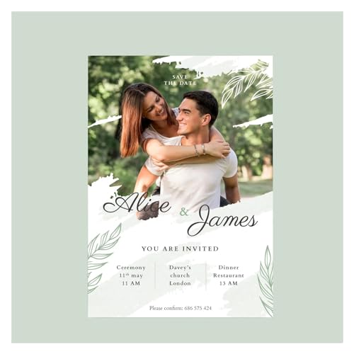 NMZXSTKN Hochzeitseinladungen Karte 20/100 Stück Hochzeitseinladungskarten, individuelle Hochzeitseinladungen, Fotoblumen, Save The Date-Hochzeitseinladungen(Style 5,100pcs 5x7inch) von NMZXSTKN