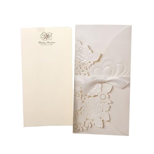 NMZXSTKN Hochzeitseinladungen Karte 5/10 Stück lasergeschnittene Hochzeitseinladungen, Liebesherzen, individuelle Grußkarten mit Band, Brautparty, Hochzeit, Partyzubehör(White Cover Insert,10pcs) von NMZXSTKN