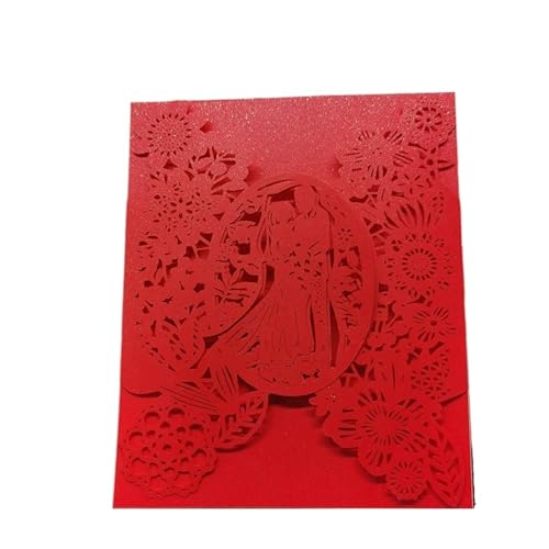 NMZXSTKN Hochzeitseinladungen Karte 50 Stück Hochzeitseinladungskarten for Braut und Bräutigam, Blumen, Tascheneinladung, Grußkarte, Hochzeit, Mariage, Partyzubehör, Dekorationen(Red Cover,12x18cm) von NMZXSTKN