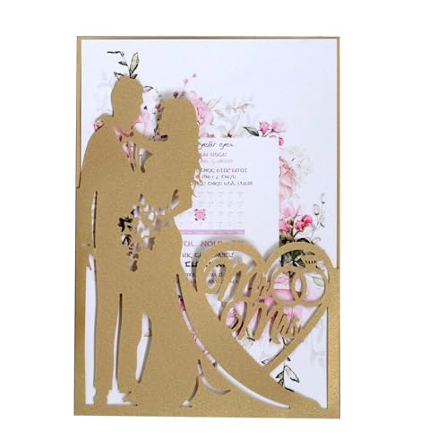 NMZXSTKN Hochzeitseinladungen Karte Hochzeitseinladungskarte, Valentinstag, zarte Einladungen, romantische Hochzeitsfeier-Einladungskarte(04 Dark Gold) von NMZXSTKN