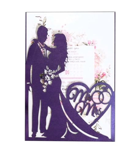 NMZXSTKN Hochzeitseinladungen Karte Hochzeitseinladungskarte, Valentinstag, zarte Einladungen, romantische Hochzeitsfeier-Einladungskarte(07 Purple) von NMZXSTKN