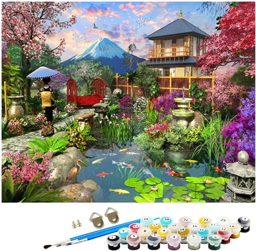 NNALEGS Malen Nach Zahlen Erwachsene Japanische Garten Landschaft 40X50Cm Mit Rahmen Malen Nach Zahlen Leinwand Kinder Landschaft Malen Nach Zahlen Anfänger Set Groß,A23 von NNALEGS