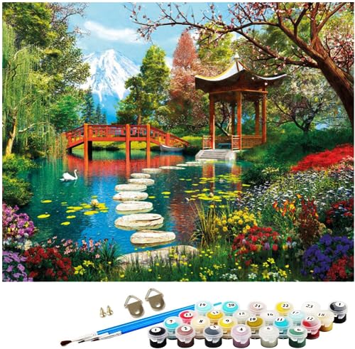 NNALEGS Malen Nach Zahlen Erwachsene Japanische Garten Landschaft 40X50Cm Mit Rahmen Malen Nach Zahlen Leinwand Kinder Landschaft Malen Nach Zahlen Anfänger Set Groß,A28 von NNALEGS