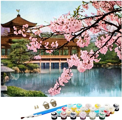 NNALEGS Malen Nach Zahlen Erwachsene Japanische Landschaft 40X50Cm Malen Nach Zahlen Leinwand Kinder Garten-Sakura Malen Nach Zahlen Anfänger Set Groß,D10 von NNALEGS