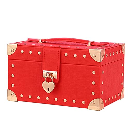 ATAAYJewelry Box Schmuckschatulle Pu-Leder mit Schloss Schmuckschatulle Doppelring Schmuck Aufbewahrungsbox Mädchen Geschenk Schmuck Aufbewahrungsbox Schmuck Organizer (Color : Red) (Blau) (Red ) von NNBGHJ