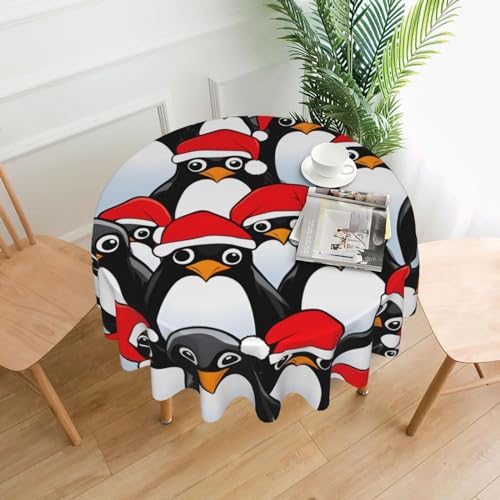 NNCSNE Dekorative Tischdecke mit weihnachtlichem Pinguin-Druck, waschbar, rund, Oster-Tischdecken für Essen, Buffet-Partys von NNCSNE