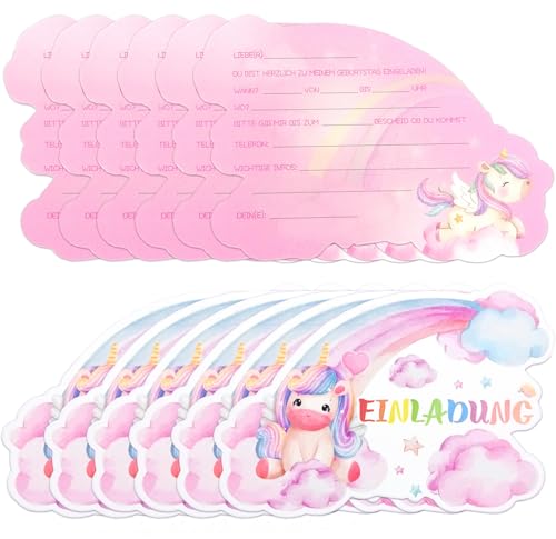 NOCHME Einhorn Einladungskarten Kindergeburtstag Set 12 Stück Unicorn Regenbogen Motiven Partyeinladungen Für Geburtstag Kinder Mädchen Und Jungen von NOCHME