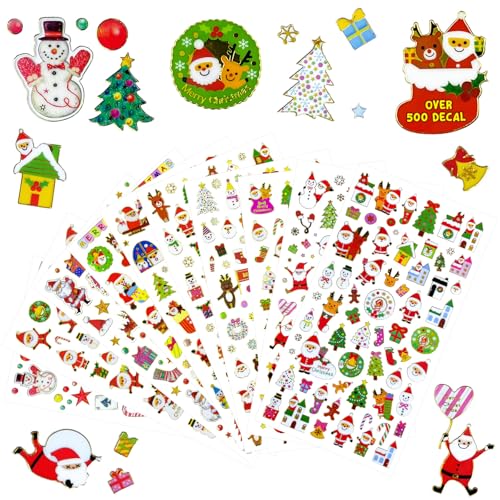 NOCHME Sticker Aufkleber Weihnachten 10 Bögen Über 500 Pvc Selbstklebende Randvergoldung Weihnachtsaufkleber Merry Christmas Weihnachtssticker Für Kinder Scrapbooking Kartenherstellung von NOCHME