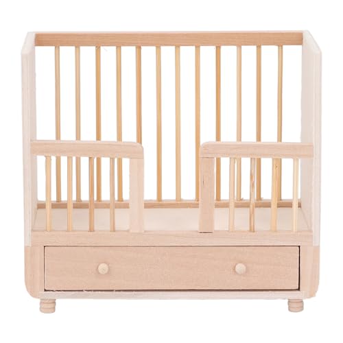 NOENNULL 1:12 Puppenbett aus Holz, Stubenwagen, Babypuppenbett, Kinderbettspielzeug, Holzpuppenbett mit Stauraum Darunter, Simuliertes Kinderbett, Miniatur-Puppenhausmöbel, Bett für von NOENNULL