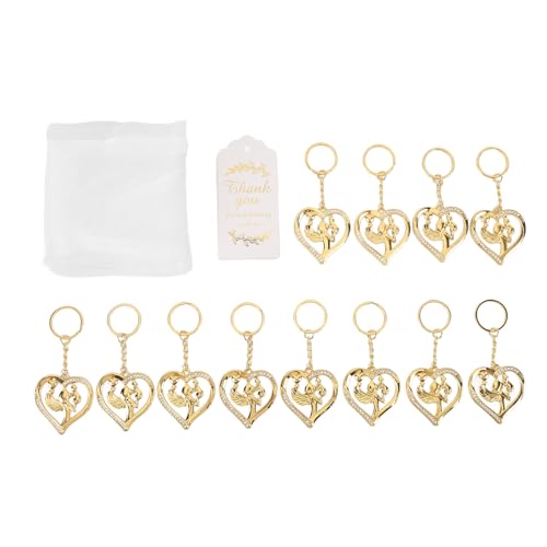 Schlüsselanhänger-Set, 12-teilig, Herzförmiger Schlüsselanhänger, Zinklegierung, Gold, Babyparty-Geschenke, Schlüsselanhänger mit Organzabeuteln für Outdoor-Reisen, Camping, von NOENNULL