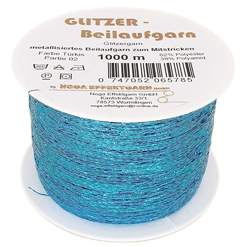 NOGA EFFEKTGARN GmbH Glitzer Beilaufgarn auf 1000 Meter Spulen - Faux-Fur Yarn, Garn, 62% Polyester, 38% Polyamid, Türkis von NOGA EFFEKTGARN GmbH