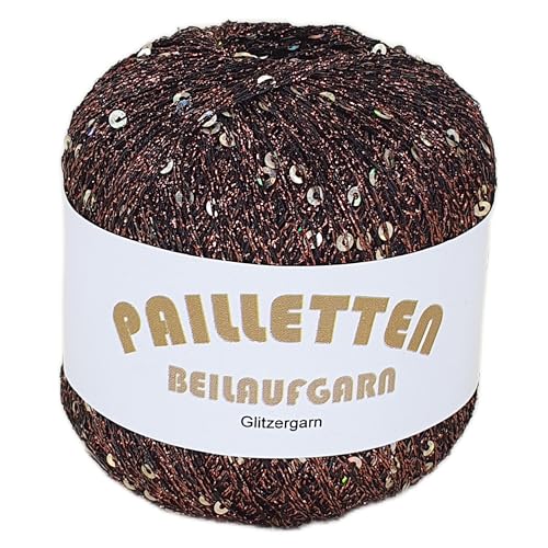 Pailletten Beilaufgarn auf 25 Gramm Knäuel Farbe Dunkelbraun mit Pailletten in Gold von NOGA EFFEKTGARN GmbH