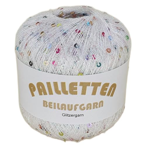 Pailletten Beilaufgarn auf 25 Gramm Knäuel in der Farbe Weiß-Irisé mit Pailletten in Multicolor von NOGA EFFEKTGARN GmbH