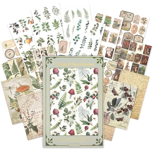 NOGAMOGA 20 Blatt/ 190 Stück Scrapbooking Sticker Buch Vintage Botanisch Washi Sticker für Karte Fotoalbum Umschläge Basteln, Journaling Zubehör Vorgestanzte Aufkleber zum Thema Natur (Grün) von NOGAMOGA