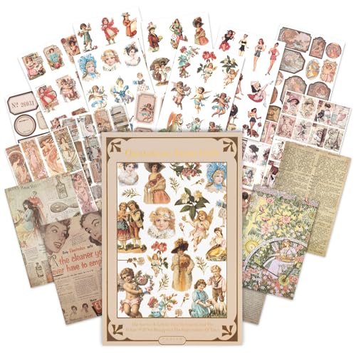 NOGAMOGA Engel Sticker und Vintage Mädchen Aufkleber Buch für Scrapbooking, 204 Junk Journaling Sticker und 5 volle Größe dünn Scrapbook Aufkleber von NOGAMOGA