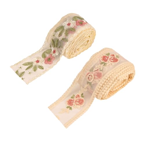 NOIAFZY Spitzenband mit rosa Blumen, bestickt, beige, 40 cm, Polyester, Spitzenstoff, Blumenapplikation, verziertes Spitzenband NOIAFZY Spitzenband mit rosa Blumen, bestickt, beige, 40 cm, Polyester, Spitzenstoff, Blumenapplikation, verziertes Spitzenband von NOIAFZY