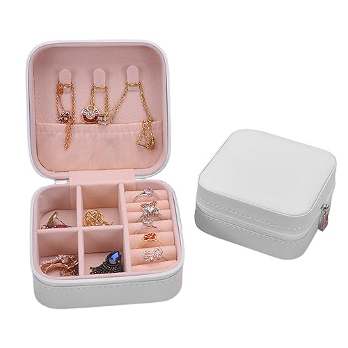 NOKDAL 2 pcs Schmuck Reiseetui Schmuckaufbewahrung Reise SchmuckkäStchen Klein Jewelry Organizer Travel Jewelry Box Reiseschmuckästchen Tragbare Schmuckschatulle Schmuckkasten für Ringe,Ohrringe-Weiß von NOKDAL