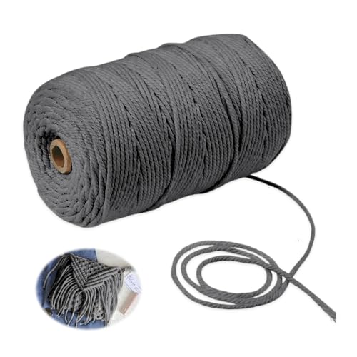 NOKDAL Makramee Garn 3mm x 100m Macrame Cord Baumwollgarn Baumwolle Baumwollkordel Natürliches Makrameegarn Makramee-Garn für Makramee Garn Natur für Stricken,DIY Handwerk,Pflanzenaufhänger-Grau von NOKDAL