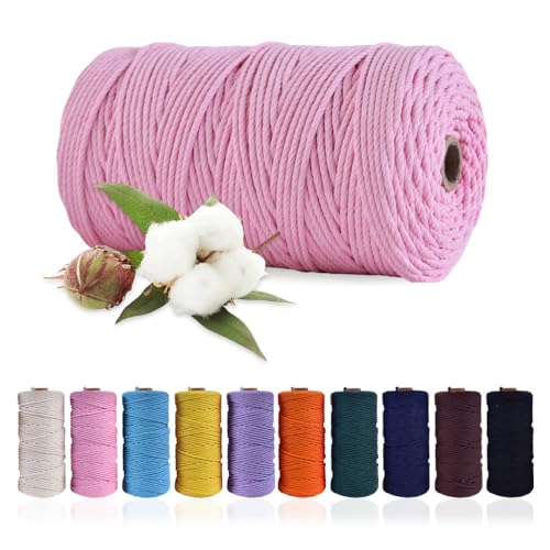 NOKDAL Makramee Garn 3mm x 300m Baumwollgarn Baumwolle Macrame Cord Natürliches Makrameegarn Makramee-Garn für Makramee Garn Natur Baumwollkordel für DIY Handwerk,Stricken,Blumenampel-Rosa von NOKDAL