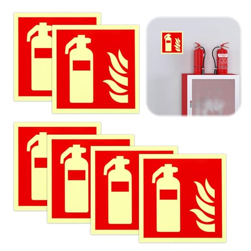 6 Stück Schild Feuerlöscher 15 x 15 cm PVC Nachleuchtend Selbstklebende Brandschutzschild Feuerlöscher Aufkleber Sicherheitsmarkierung Brandschutzzeichen Aufkleber Feuerlöscher Schild Selbstklebend von NOLACE