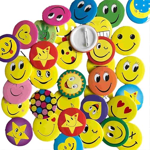 Anstecker 40 Stück Buttons Anstecker Smiley Pins Anstecker 45mm Smile Face Anstecker Metall Buttons,Smile Buttons Anstecker, Individuelles Paket Smile Pin für Auszeichnungen Studenten Dekoration von NOLACE