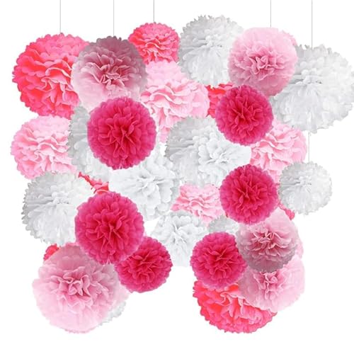 Hochzeitsdekorationen Pompoms 12 er Rose Seidenpapier Pompons Papier Girlande Runde Papier Blume Tissue Paper Papierblumen für Geburtstag Brautdusche Verlobungsfeier Silvester Happy New Year Deko von NOLACE