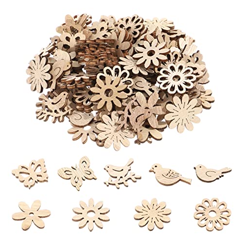 100 Stück Unbemalte Holzscheiben Zum Selbermachen: Blumen Vögel Holzausschnitte – Blanke Unfertige Ornamente Zum Basteln Und Für Heimdekorationen 100 Stück Unbemalte Holzscheiben Zum Selbermachen: Blumen Vögel Holzausschnitte – Blanke Unfertige Ornamente Zum Basteln Und Für Heimdekorationen von NOLITOY