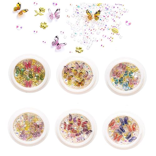 NOLITOY 1 Satz Schmetterling Mix Formen Nail Art Dekoration Perlen Kit Nägel Aufkleber Fächer Pailletten Pin Strass Abzeichen Wraps Zubehör Glitzerflocken Nagel Strass Maniküre 6 Kartons von NOLITOY