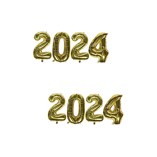NOLITOY 2 Sätze 2024 2024 Aluminiumfolienballon Nummernballons für neue Jahr Jubiläums-Partyballon zahlen zahlenballon Goldbesatz goldene Verzierungen Neujahrsdekore dünnes Gold von NOLITOY