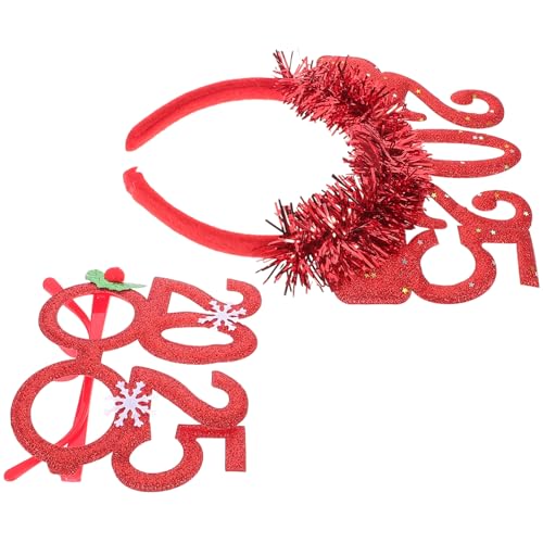 NOLITOY 2025 Neujahrs-Stirnband Und Brillen-Set Frohes Neues Jahr-Haarbänder Mit Folienglitzer 2025 Feiertags-Kopfschmuck Silvester-Partyzubehör Rot von NOLITOY