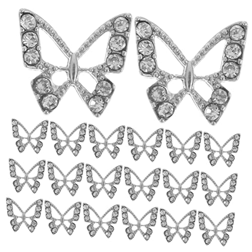 NOLITOY 20st Nagel-schmetterlings-ornamente Schmetterlingsnagelaufkleber Schmetterlinge Charme Nagel Charms Frauen Anhänger Für Nägel Funkeln Schmetterlings-nagelanhänger Silver Legierung von NOLITOY