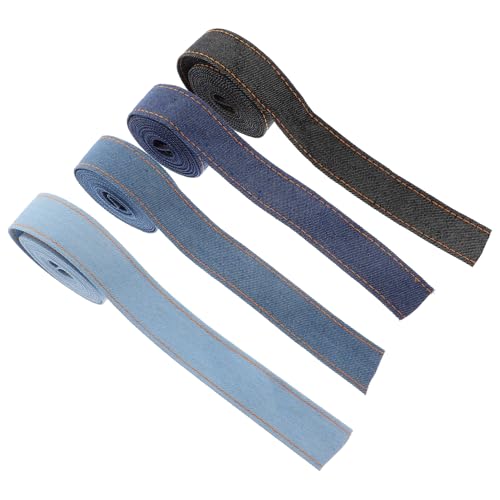 NOLITOY 4 Rollen Denim Gurtband Blumensträuße Band Für Kleidung DIY Band Denim Stoffbänder Verpackungsband Bänder Zum Basteln Denim Bastelband Denim Blau Band von NOLITOY