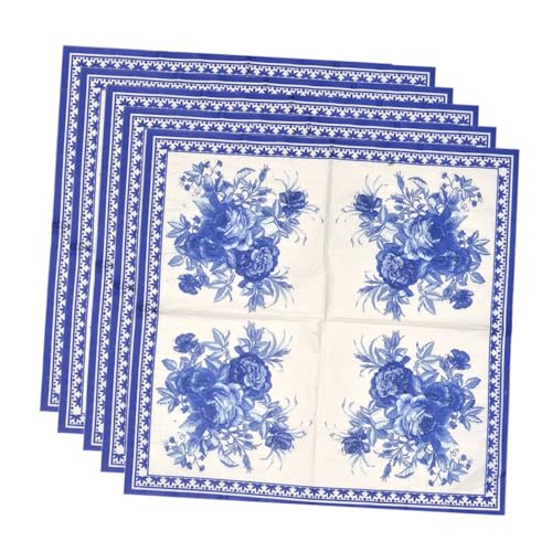 NOLITOY 80 Stück Blue Gardenia Printing Einweg Servietten Seidenpapier Bedruckte Servietten Für Restaurant Und Hotel (blau + Weiß) von NOLITOY