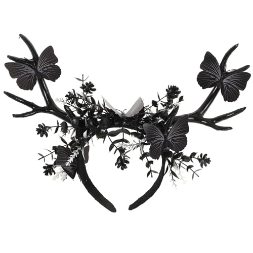NOLITOY Rentiergeweih-Stirnband Mit Schmetterling Hirschhorn Elch-Stirnband Geweihohren Haarband Kopfschmuck Für Die Weihnachtsfeier von NOLITOY