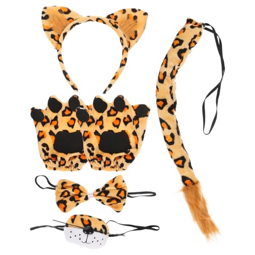 NOLITOY Tier Cosplay Leopard Ohren Stirnband Nase Fliege Handschuhe Für Erwachsene Für Kostümparty Halloween Und Tierkostüm Veranstaltungen von NOLITOY