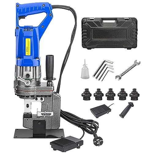 NOLLAM Elektrisches Hydraulisches Lochstanzwerkzeug Φ1/4"-4/5",Handgehaltener Metall-Lochgräber,Hydraulische Stanzmaschine Mit 5 Matrizen,Winkelstahl-Winkeleisen-Kanal-Stahllocher,Channelsteel-220V von NOLLAM