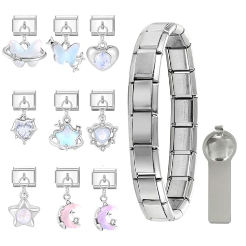 NOLOWY Italienisches Charm-Armband-Set, 9 mm, Schmuckglieder-Set mit verschiedenen Anhängern und Werkzeug, handgefertigtes Schmuckset, modulares Charm-Armband von NOLOWY