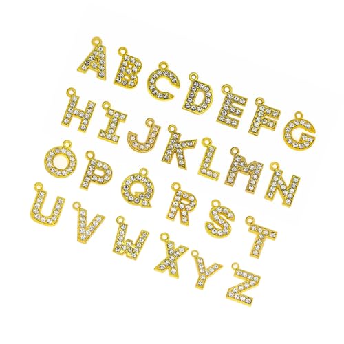 NOLOWY Modischer, funkelnder, stilvoller Buchstaben-Charm-Set mit 26 goldfarbenen Buchstaben-Anhängern, tragbar für Schmuckherstellung von NOLOWY