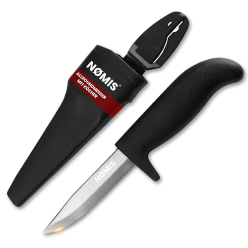 NØMIS Angelmesser Fischermesser | 10 cm Edelstahlklinge | Ideal auch als Gartenmesser oder Schnitzmesser | Outdoor Messer mit Köcher | Arbeitsmesser | Robust, scharf und preiswert von NØMIS