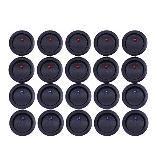 NONDK 20 Stück, 12 V, 20 A, Ein/Aus/Klemme, 3 Positionen, LED-Wippschalter, rund, Blau und Rot von NONDK