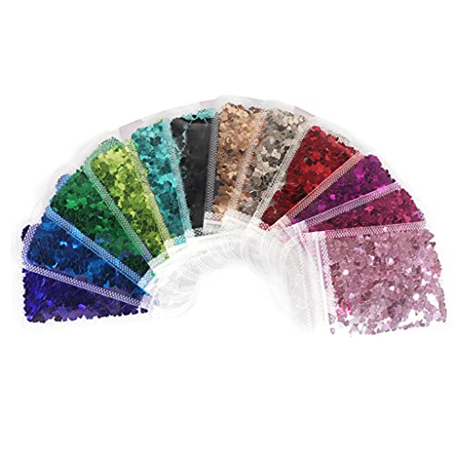 NONGYU 12 Farben PET Glitzerflocken Herz Kristall Pailletten Epoxidharz Form Füllstoff Nail Art Dekorationen Glitzer Holografisch von NONGYU