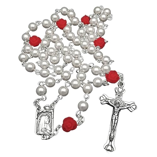 NONGYU Einzigartige Gebetsperlen-Halskette, Glasperlen, Rose, Blume, Schlüsselbeinkette, katholischer Schmuck, religiöser Rosenkranz-Halskette von NONGYU