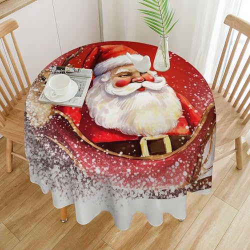 NONHAI Runde Tischdecke, Weihnachtsmann-Tischdecke, wasserdicht, auslaufsicher, abwischbar, knitterfrei, kreisförmig, Esstischabdeckung für Küche, Esszimmer, Party, Hochzeiten von NONHAI