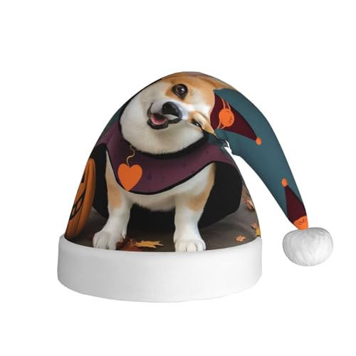 NONHAI Weihnachtsmütze für Halloween, Corgi, Hund, Hexe, Weihnachtsmütze für Erwachsene, für Damen und Herren, Neujahr, festliches Partyzubehör von NONHAI