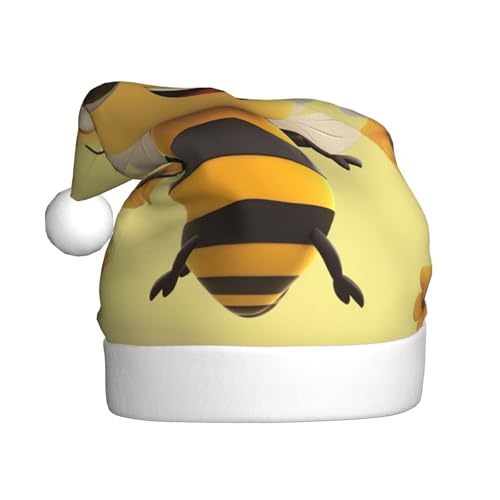 NONHAI Weihnachtsmütze mit Aufschrift "Happy Bee", Weihnachtsmütze für Erwachsene, Uni, Samt, klassische Weihnachtsmannmütze für Weihnachten, Neujahr von NONHAI