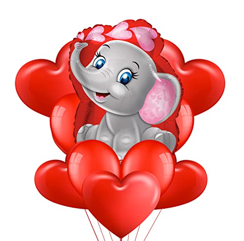 Akita Kit Romantisches Bouquet Herz XXL 1 riesiges Herz, 5 rote und 5 runde rote Herzballons für romantische Dekoration, Valentinstag, Jahrestag, Hochzeit und Verlobung (Elefant) von NONSOLOINFORMATICA