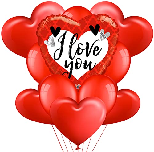 Akita Kit Romantisches Bouquet Herz XXL 1 riesiges Herz 5 rote Herzballons 5 runde rote Herzballons für romantische Dekoration, Valentinstag, Jahrestag Hochzeit und Verlobung (I Love You 3) von NONSOLOINFORMATICA