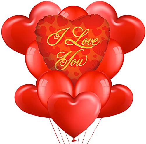 Akita Kit Romantisches Bouquet Herz XXL 1 riesiges Herz 5 rote Herzballons 5 runde rote Herzballons für romantische Dekoration, Valentinstag, Jahrestag Hochzeit und Verlobung (I Love You 5) von NONSOLOINFORMATICA