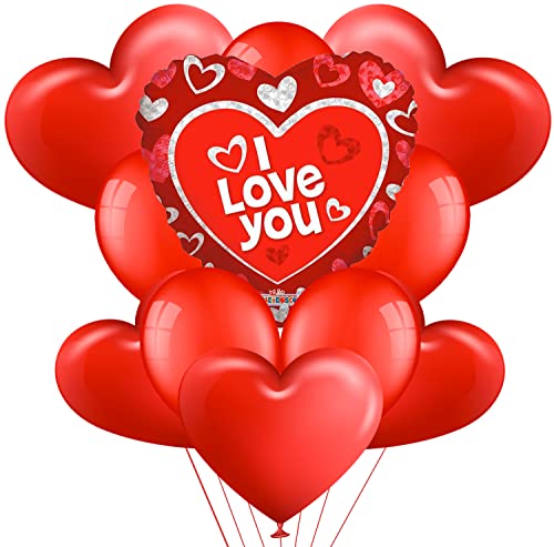 Akita Kit Romantisches Bouquet Herz XXL 1 riesiges Herz 5 rote Herzballons 5 runde rote Herzballons für romantische Dekoration, Valentinstag, Jahrestag Hochzeit und Verlobung (I Love You 6) von NONSOLOINFORMATICA