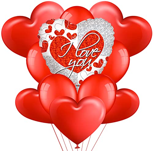 Akita Kit Romantisches Bouquet Herz XXL 1 riesiges Herz 5 rote Herzballons 5 runde rote Herzballons für romantische Dekoration, Valentinstag, Jahrestag Hochzeit und Verlobung (I Love You 7) von NONSOLOINFORMATICA